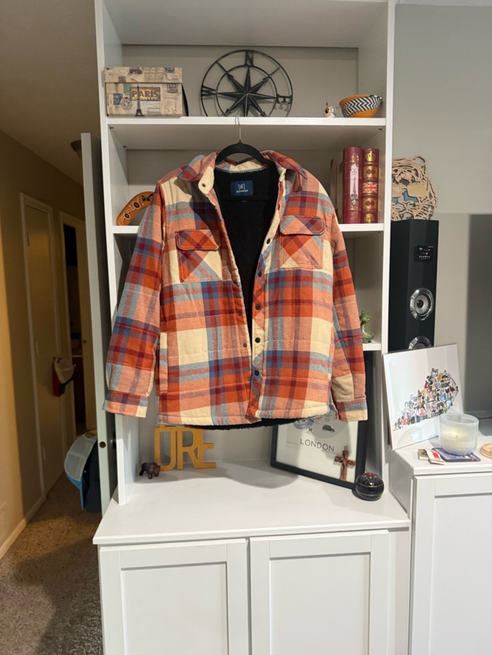 George Orange Multi Plaid Teddy-Lined Shacket